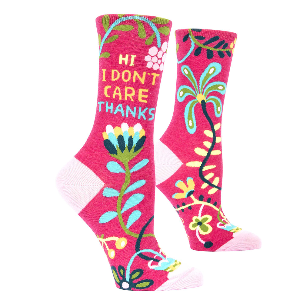 hi_dont_care_thanks_wcrew_womens_socks_pink_flower_fummy_gifts