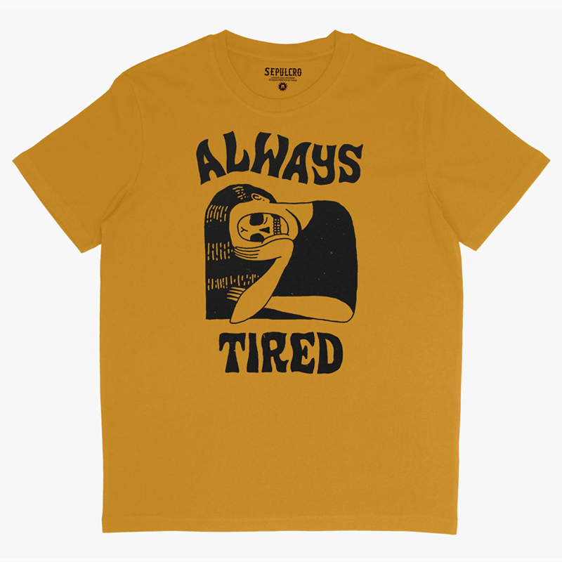 always_tired_mustard_tshirt-front always_tired_mustard_tshirt